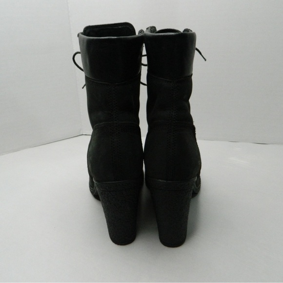 Timberland Earthkeepers Leather Black 3.5in heel bootie boots size 7W - Picture 6 of 13